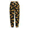 Black Pizza Pattern Print Fleece Lined Knit Pants