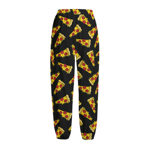 Black Pizza Pattern Print Fleece Lined Knit Pants