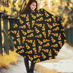 Black Pizza Pattern Print Foldable Umbrella