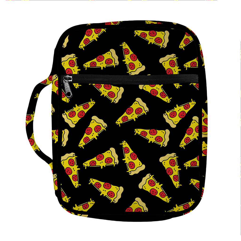 Black Pizza Pattern Print Front Pocket Bible Bag