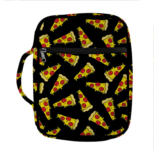 Black Pizza Pattern Print Front Pocket Bible Bag