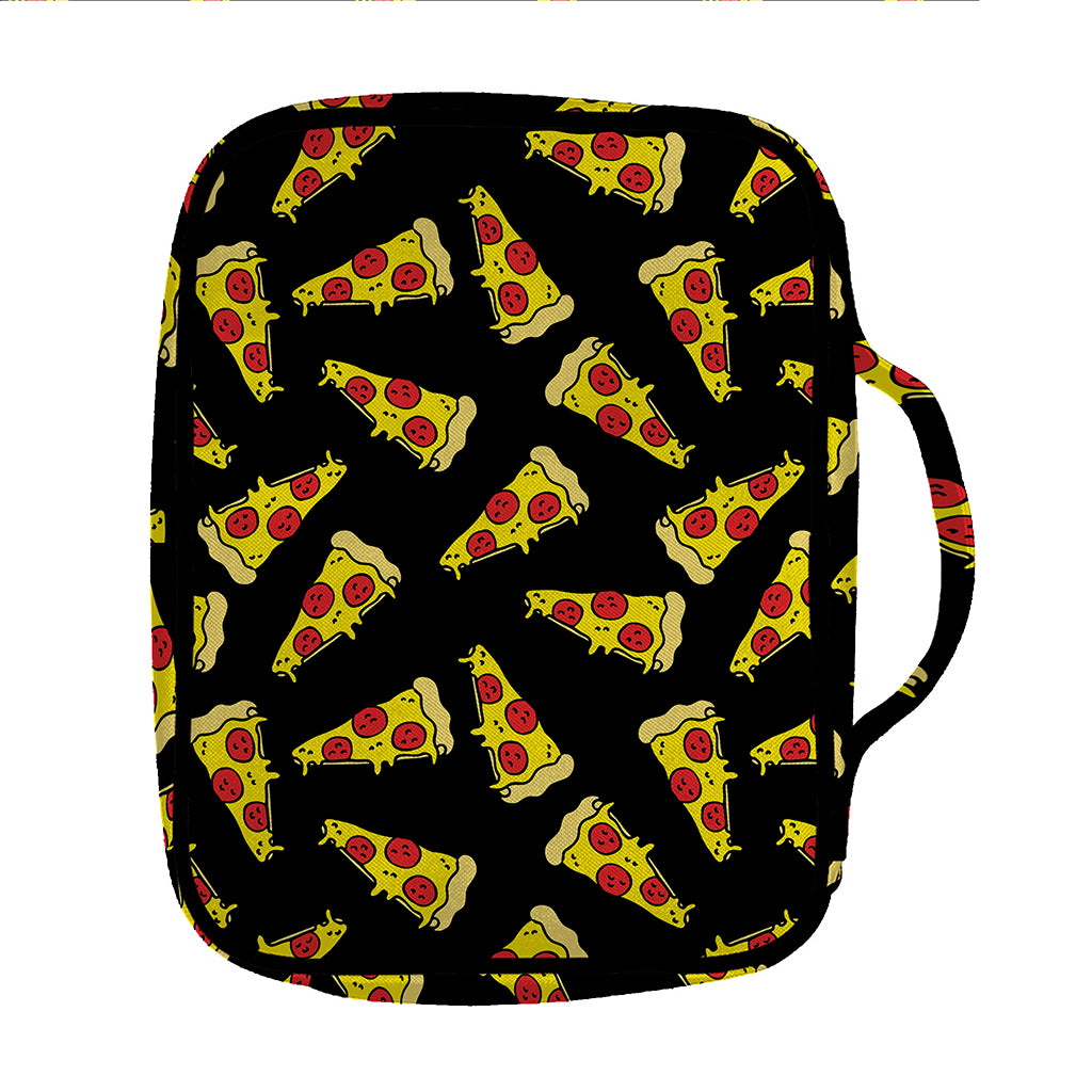 Black Pizza Pattern Print Front Pocket Bible Bag