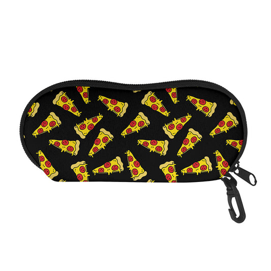 Black Pizza Pattern Print Glasses Case