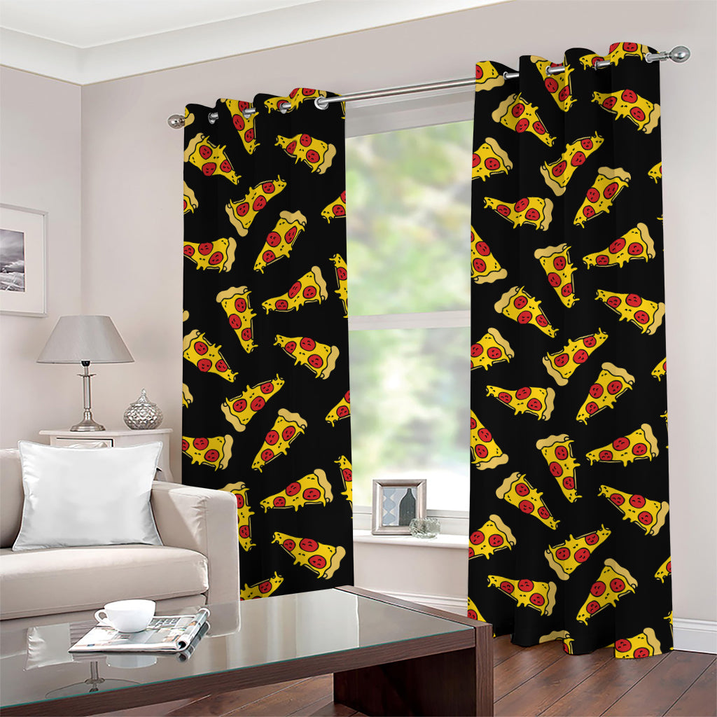 Black Pizza Pattern Print Grommet Curtains