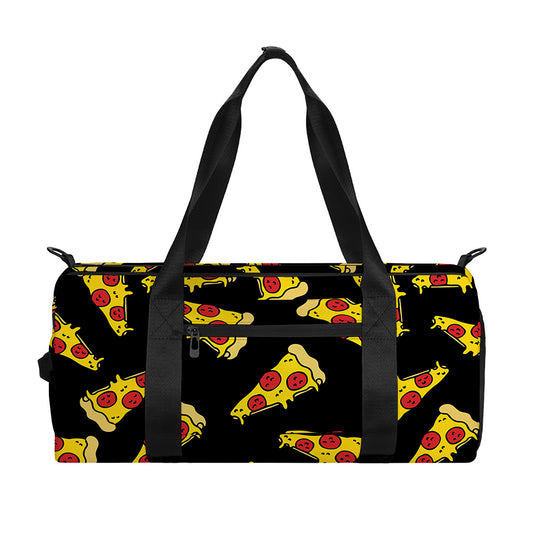 Black Pizza Pattern Print Gym Bag