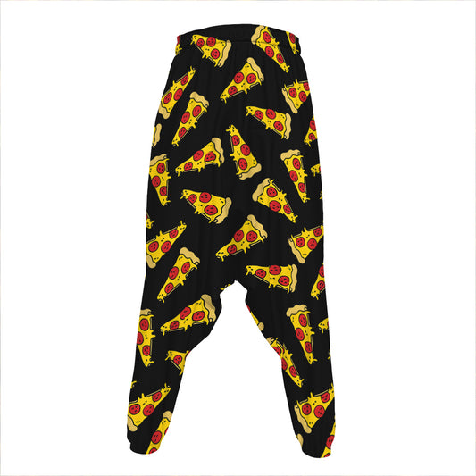 Black Pizza Pattern Print Hammer Pants