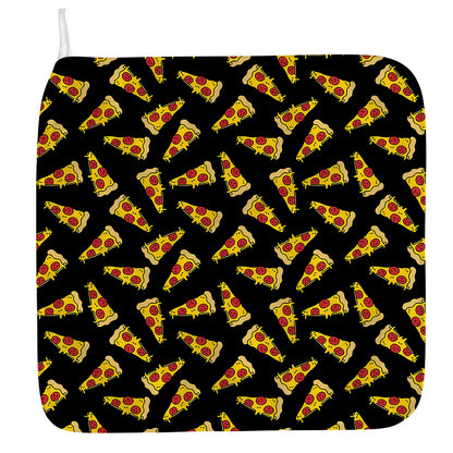 Black Pizza Pattern Print Hand Towel