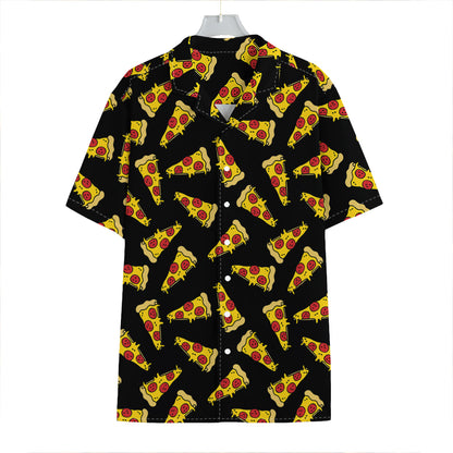 Black Pizza Pattern Print Hawaiian Shirt