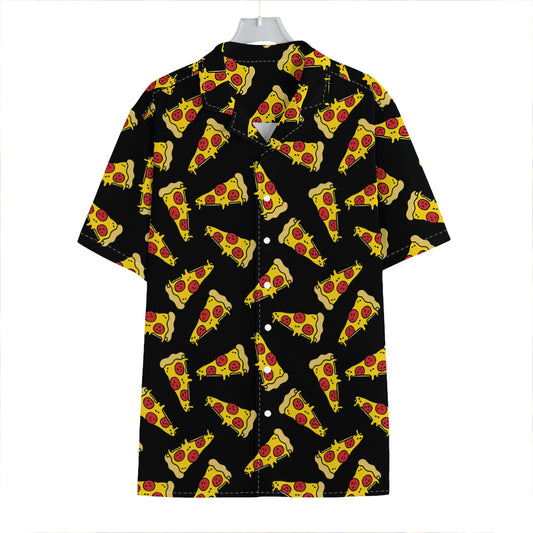 Black Pizza Pattern Print Hawaiian Shirt
