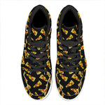 Black Pizza Pattern Print High Top Leather Sneakers