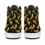 Black Pizza Pattern Print High Top Leather Sneakers