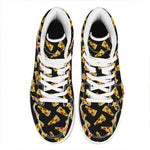 Black Pizza Pattern Print High Top Leather Sneakers