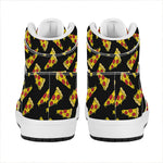 Black Pizza Pattern Print High Top Leather Sneakers