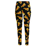 Black Pizza Pattern Print High-Waisted Pocket Leggings