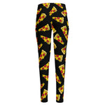 Black Pizza Pattern Print High-Waisted Pocket Leggings