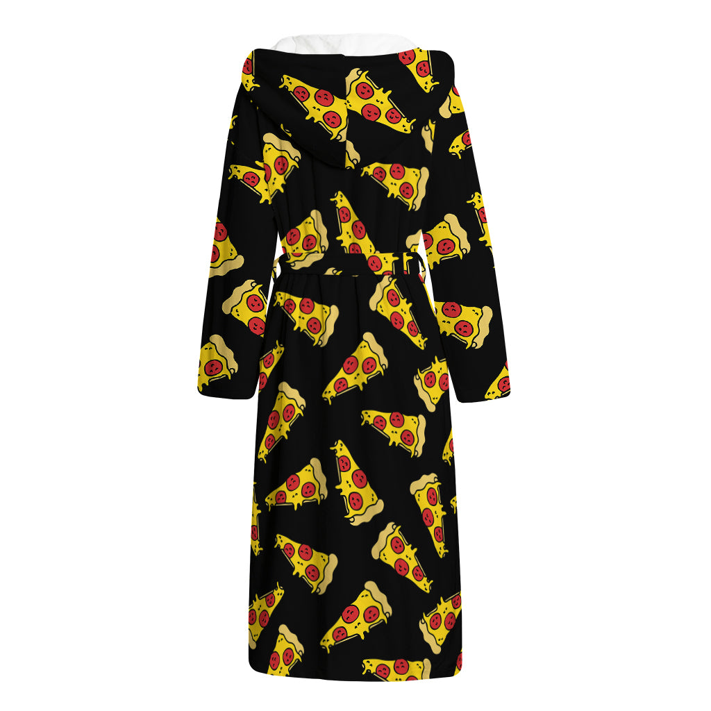 Black Pizza Pattern Print Hooded Bathrobe