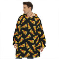 Black Pizza Pattern Print Hoodie Blanket
