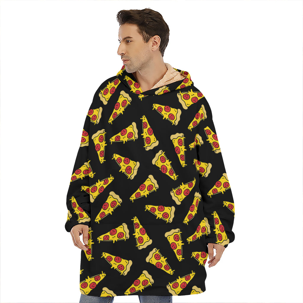 Black Pizza Pattern Print Hoodie Blanket