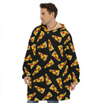 Black Pizza Pattern Print Hoodie Blanket