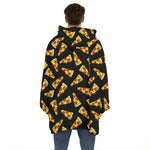 Black Pizza Pattern Print Hoodie Blanket