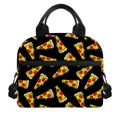 Black Pizza Pattern Print Insulated Lunch Bag
