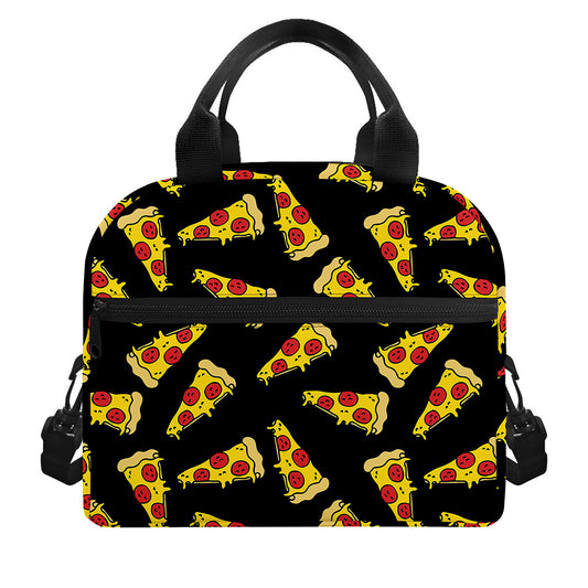 Black Pizza Pattern Print Insulated Lunch Bag