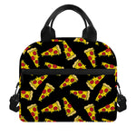 Black Pizza Pattern Print Insulated Lunch Bag