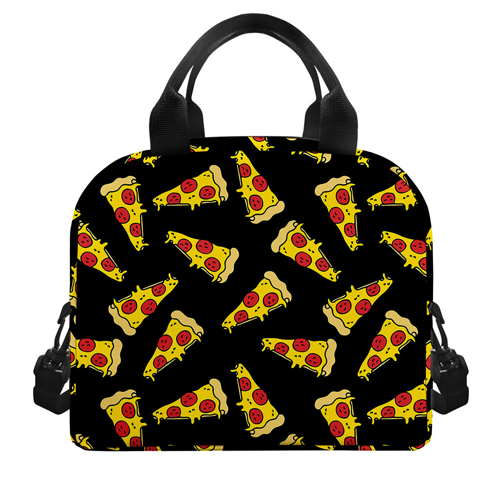 Black Pizza Pattern Print Insulated Lunch Bag
