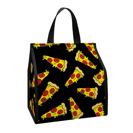 Black Pizza Pattern Print Insulated Lunch Tote