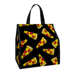 Black Pizza Pattern Print Insulated Lunch Tote