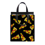 Black Pizza Pattern Print Insulated Lunch Tote