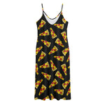 Black Pizza Pattern Print Jersey Midi Cami Dress