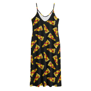 Black Pizza Pattern Print Jersey Midi Cami Dress