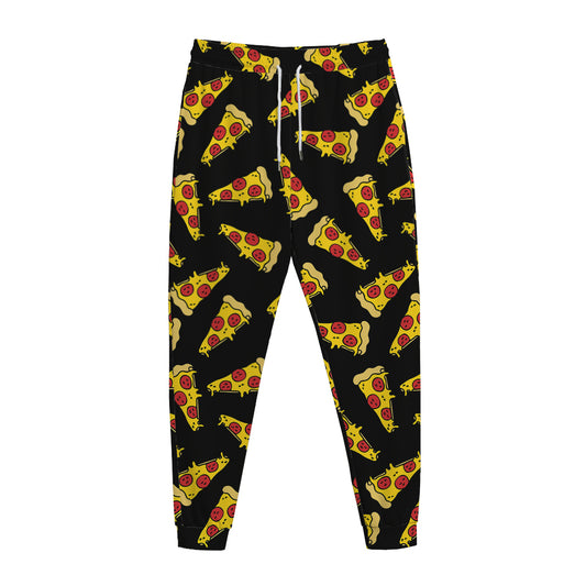 Black Pizza Pattern Print Jogger Pants