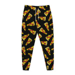 Black Pizza Pattern Print Jogger Pants