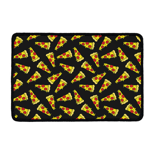 Black Pizza Pattern Print Kitchen Mat