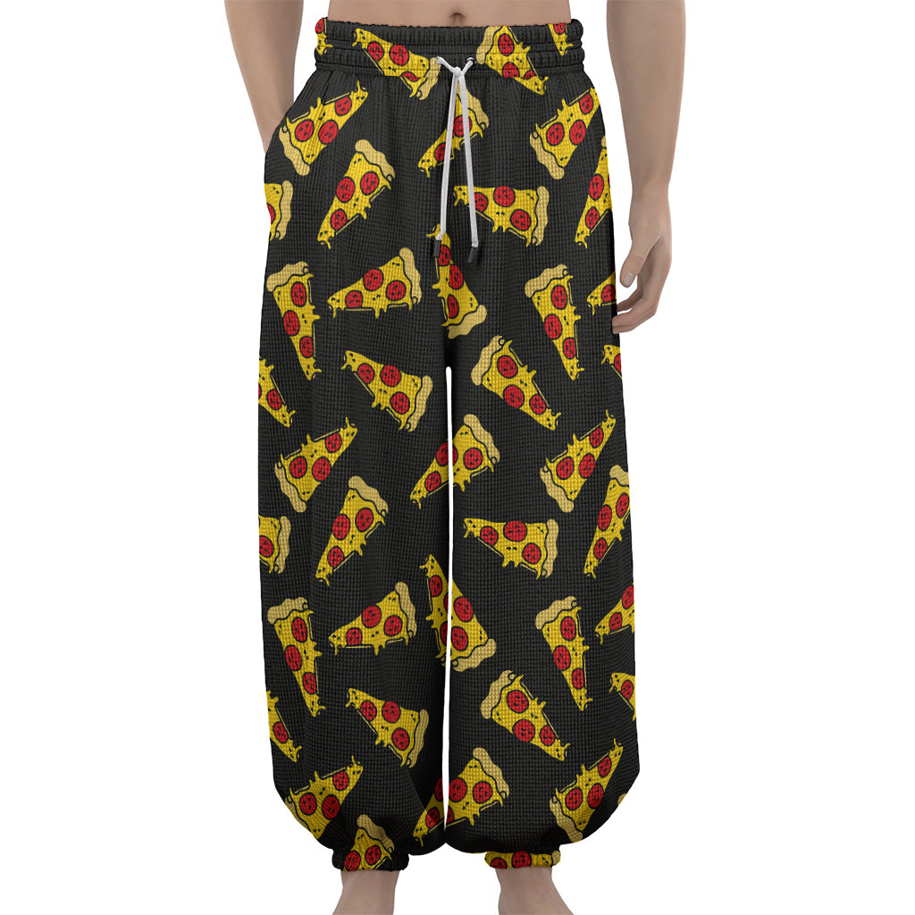 Black Pizza Pattern Print Lantern Pants