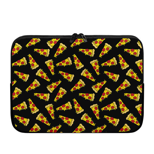 Black Pizza Pattern Print Laptop Sleeve