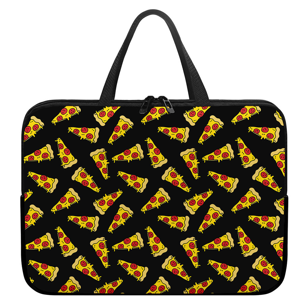Black Pizza Pattern Print Laptop Sleeve With Handle