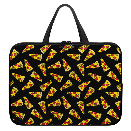 Black Pizza Pattern Print Laptop Sleeve With Handle