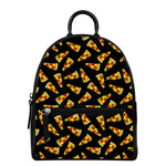 Black Pizza Pattern Print Leather Backpack