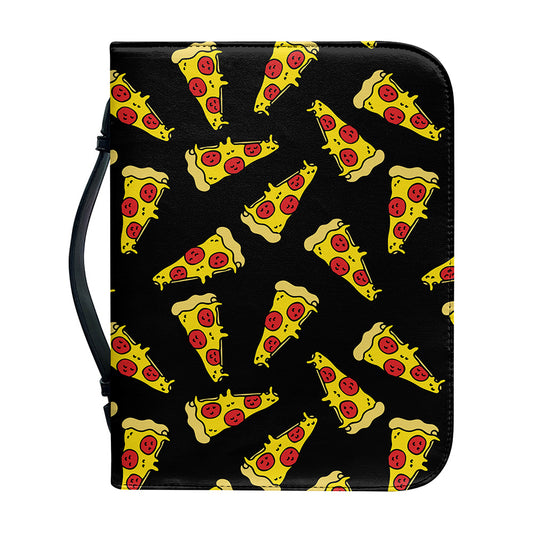 Black Pizza Pattern Print Leather Bible Cover