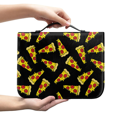 Black Pizza Pattern Print Leather Bible Cover