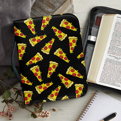 Black Pizza Pattern Print Leather Bible Cover