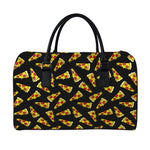 Black Pizza Pattern Print Leather Duffle Bag