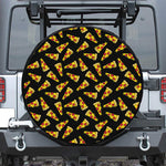 Black Pizza Pattern Print Leather Spare Tire Cover