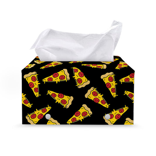 Black Pizza Pattern Print Leather Tissue Box Cover