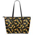 Black Pizza Pattern Print Leather Tote Bag With Zipper
