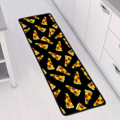 Black Pizza Pattern Print Long Kitchen Mat