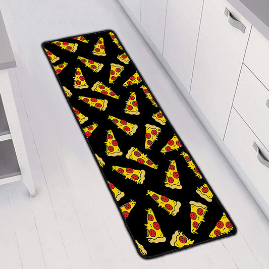 Black Pizza Pattern Print Long Kitchen Mat